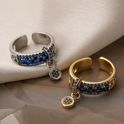 Luxury Fashion Copper Gold-Plated Zircon Geometric Open Ring Female Niche Retro Easy Matching Ring