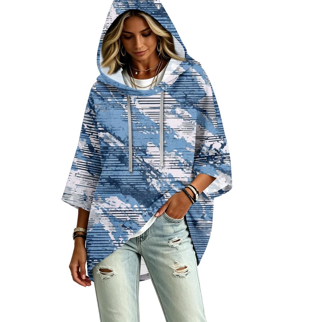 Damen lässiger Kapuzenpullover mit Camouflage-Print und Dreiviertelärm