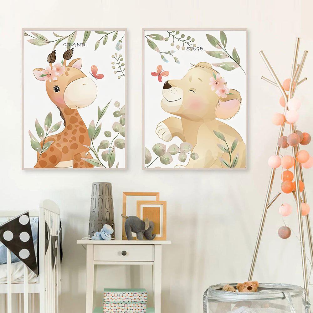 Cute Giraffe Elephant Lion Zebra Jungle Animals Wall Art Canvas Painting Nordic Posters and Prints Pictures for Kids Room Decor
