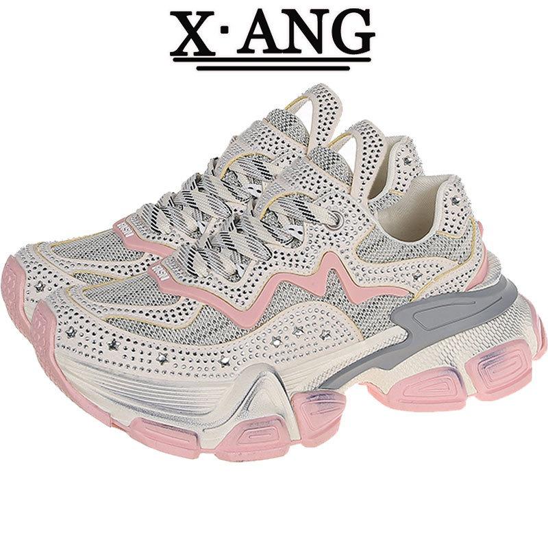 Suction Film Bottom Rhinestone Dad Shoes Children's Spring New Thick Sole Heightening Small Women's Shoes Casual Sports Shoes