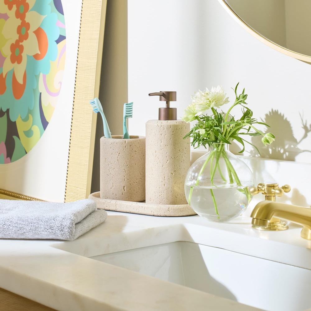 Faux Stone Toothbrush Holder Compact Organizer Stylish Bathroom Countertop Storage Elegant Resin Bathroom Accessories
