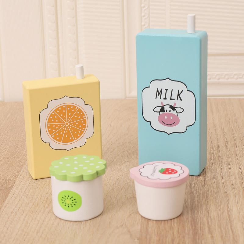 Children Simulation Breakfast Bread Milk Dessert Play House Combination Wooden Role Playing Toys