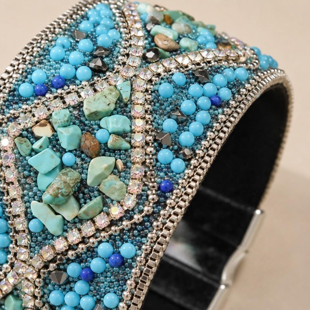 Magnetic Closure Rhinestone Bracelet Turquoise Color Charm Bracelet Women Ladies