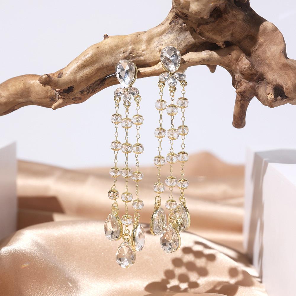 Creative Fashion Tassel Earrings With Crystal Accents For Women Summer Wear