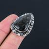 Natural Black Fossil Coral Gemstone 925 Silver Statement Ring Size 7 For Women