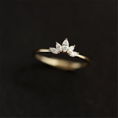 925 Sterling Silver Pavé Crystal Plating 14k Gold Simple Crown Ring Women Fashion Temperament Wedding Jewelry Accessories