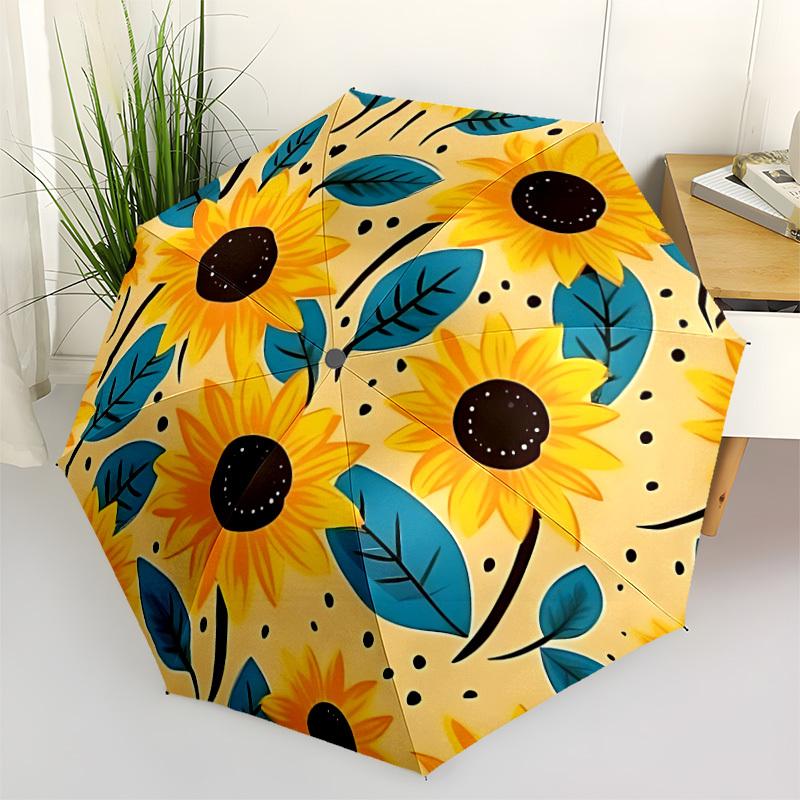 1pc Sunflower Pattern Automatic Open/Close Umbrella Compact Folding Umbrella, All-Season Portable Umbrella for Women/Men F1124016