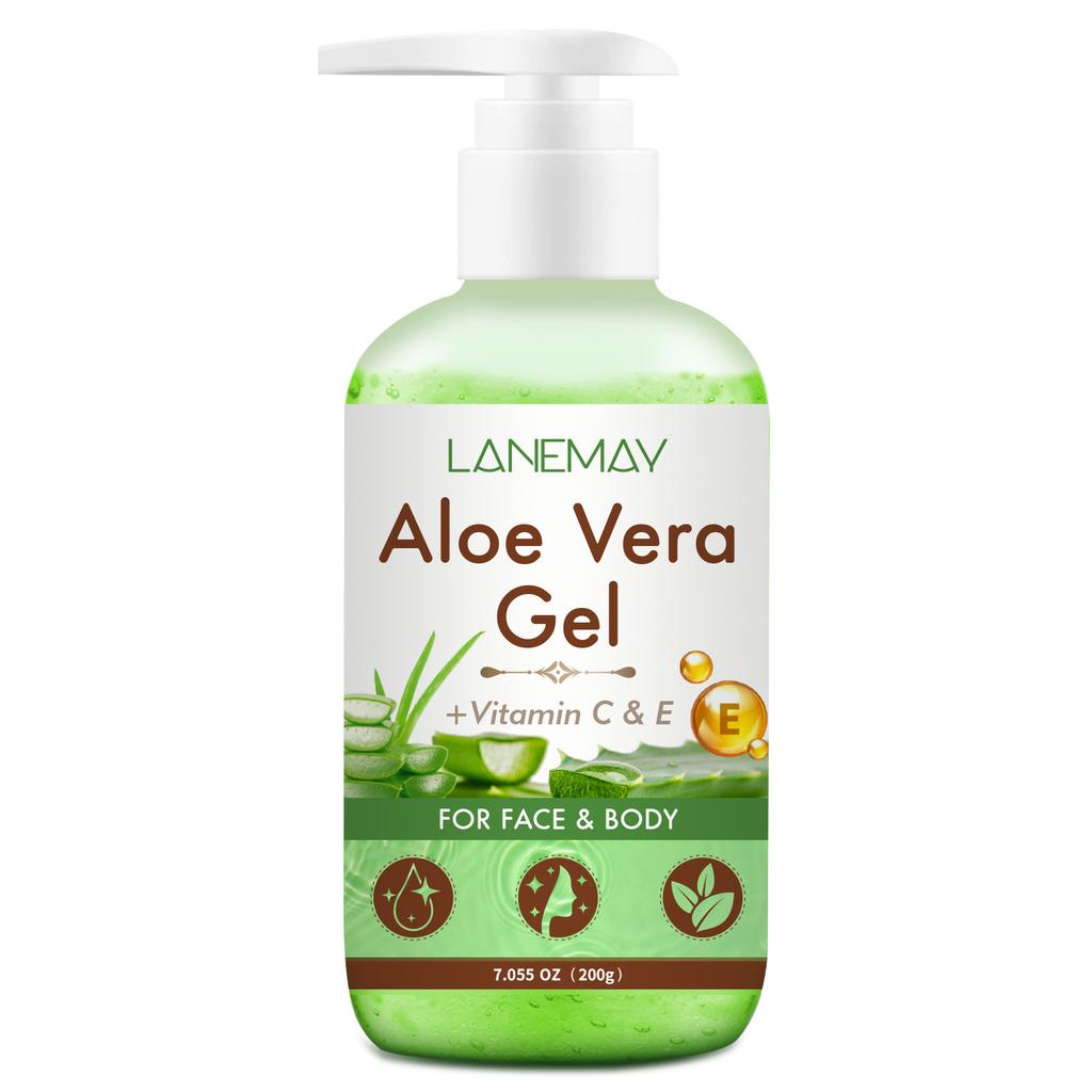 Gel de Aloe Vera con Vitamina C y E Para Rostro y Cuerpo Hidratante Humectante Reparador Alivio de Quemaduras Solares Cuidado del Acné Para Piel Sensible 200g menos