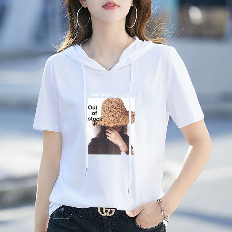 Summer Women's Loose Fit Hooded T-Shirt Korean Style Hooded Sweatshirt