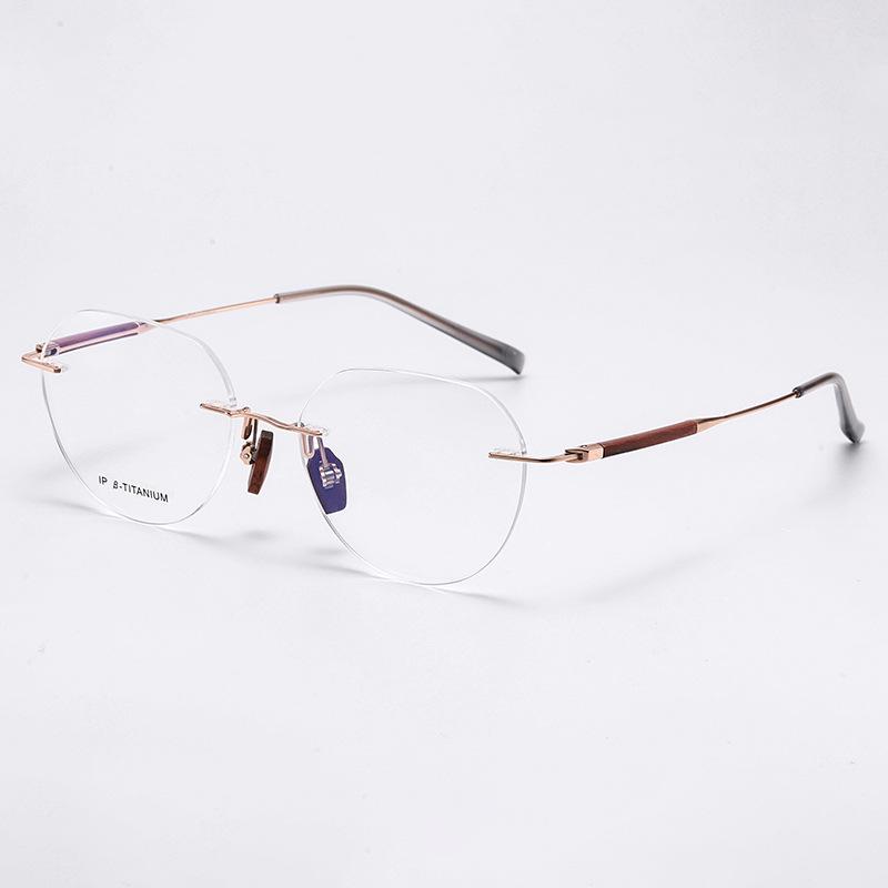 2025 Randlose Retro Sandelholzbrillen: Damen Leichter Luxus ohne Sehstärke, Blaulichtfilter mit Business-Herrenstil.