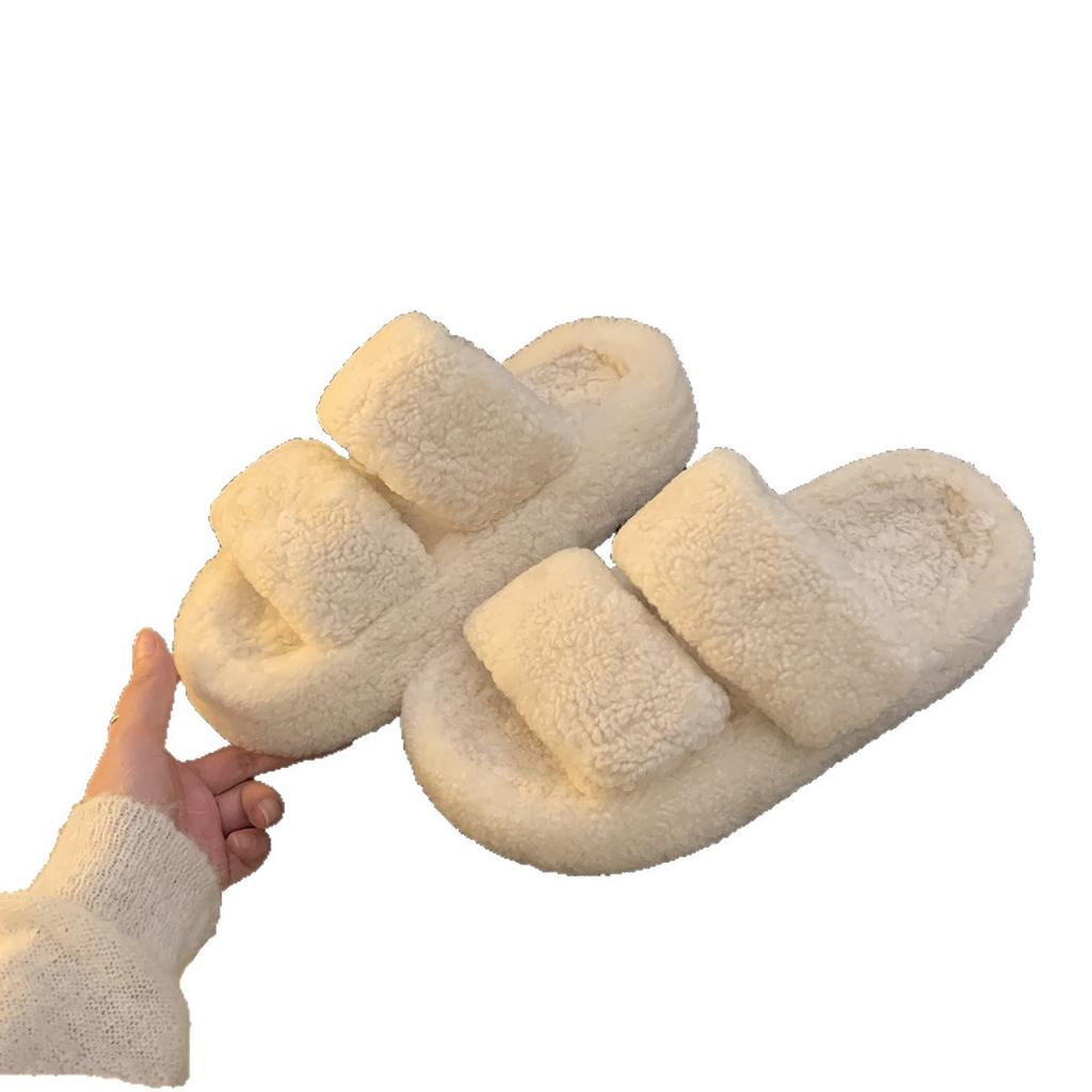 Height Increase of 5cm~ Soft Lazy Word with Fluffy Slippers Women's 2025 Autumn and Winter Muffin Thick-soled Cotton Slippers