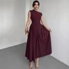 Summer Asymmetrical Neck Short Sleeve Ruched Dress for Women