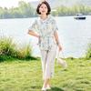XUEXI Women's Printed Chiffon Short-Sleeve Top Set