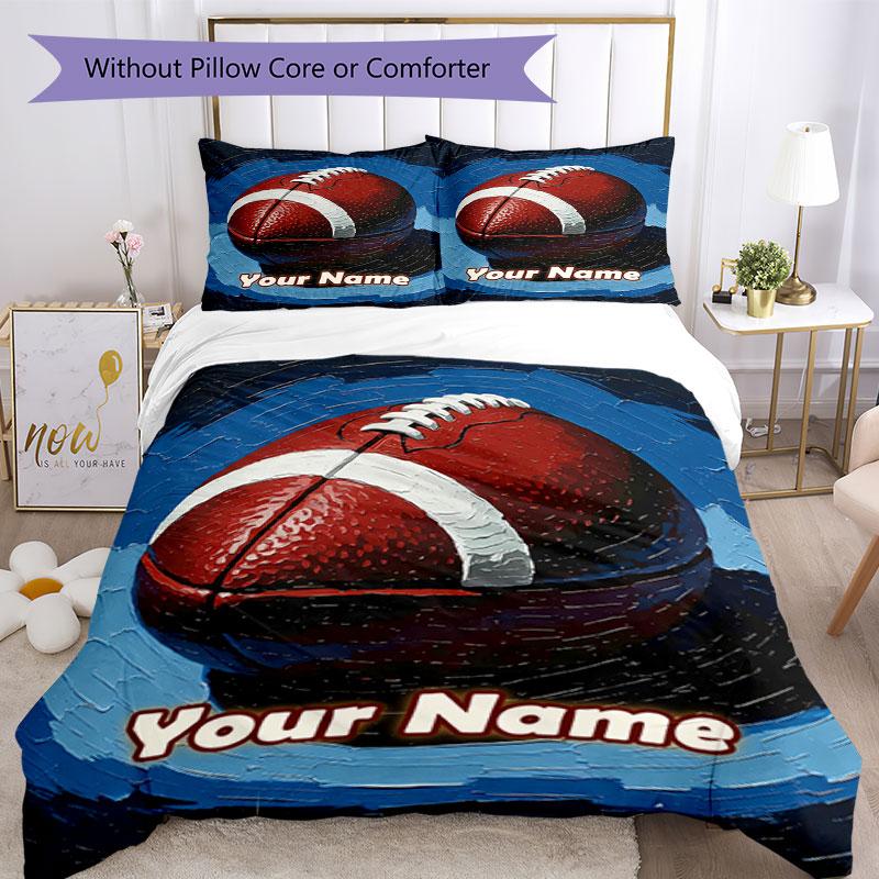 3PC Custom Name Football Art Bedding Set Duvet Cover Closure Includes 1 Duvet Cover & 2 Pillowcases for Bedroom