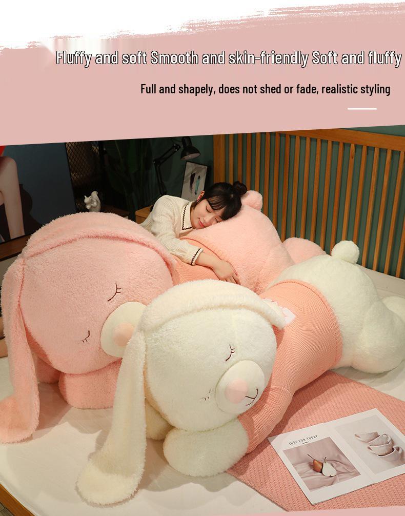 Large Cute Rabbit Hugging Plush Toy for Girl's Bed - Sleeping Pillow & Sweater Doll