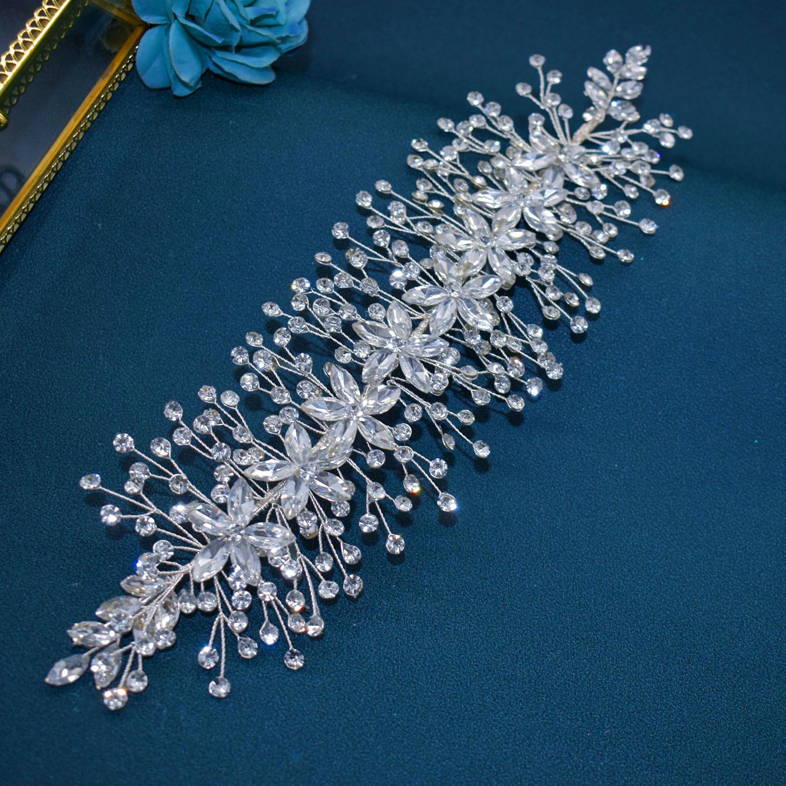 

Стразы Цветочный Свадебный Головной Убор для Причесок Пучок - Аксессуар для Свадебного Платья серебряный