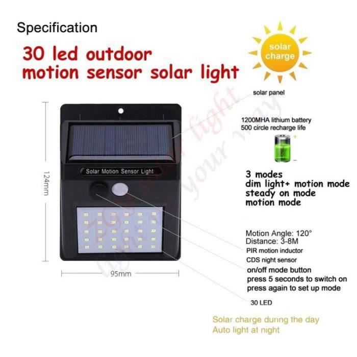 Lampe de sécurité LED - MITYNDB - YX03-30-1M - 4 pièces - Solaire - Extérieur - Noir