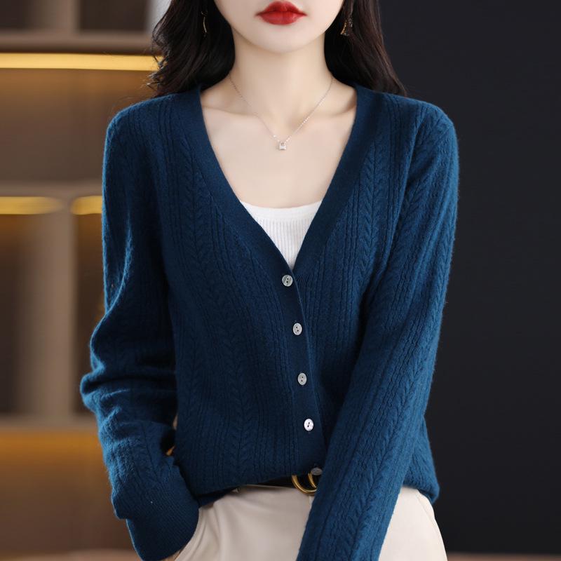 Spring 2023 Women's V-Neck Loose Knitted Cardigan with Sweater Collar