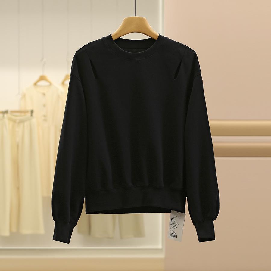 

[Youxizi] Korean Style Solid Color Simple Round Neck Sweatshirt - Fall 25 Collection L