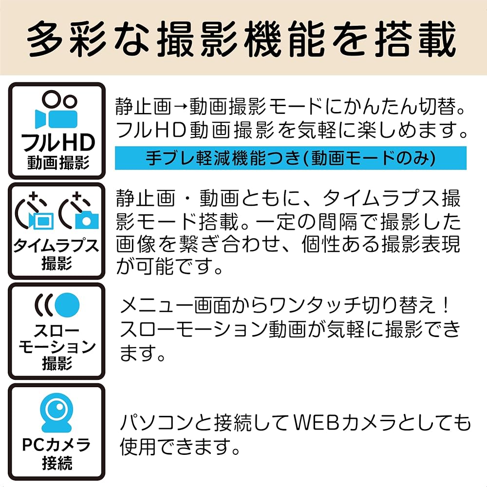 KENKO KC-ZM13 WH Compact Digital Camera: 5x Optical Zoom, Approx. 16-megapixel Effective Pixels, 2.7-inch IPS Touchscreen Monitor, Selfie Sub-Camera, 