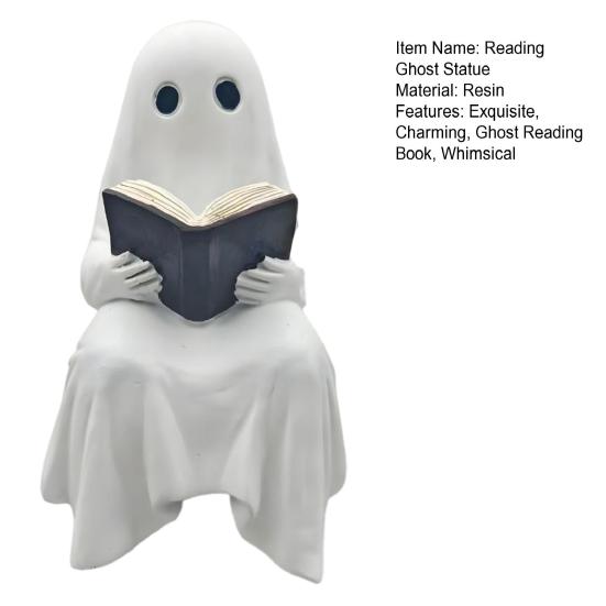 Ghost Reading Statue Resin Sitting Ghost Figurine Reading A Book