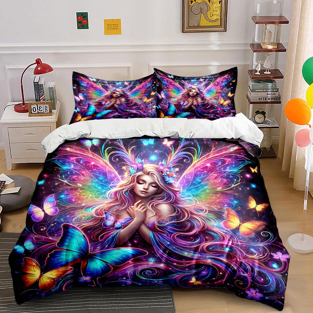 Butterfly Fairy Art Decor Set Bedding Set With 1 Duvet Cover 2 Pillowcases Single Double King Queen, Gift