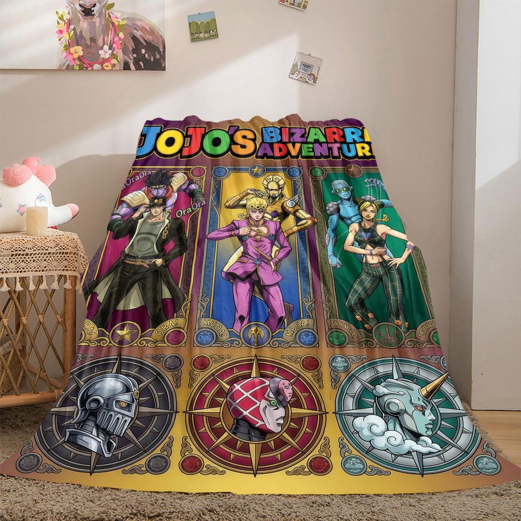 JOJO Bright 2D Print Flannel Blanket, Anime Theme for Bed Couch, Soft Travel Picnic Throw Blanket_LIAN