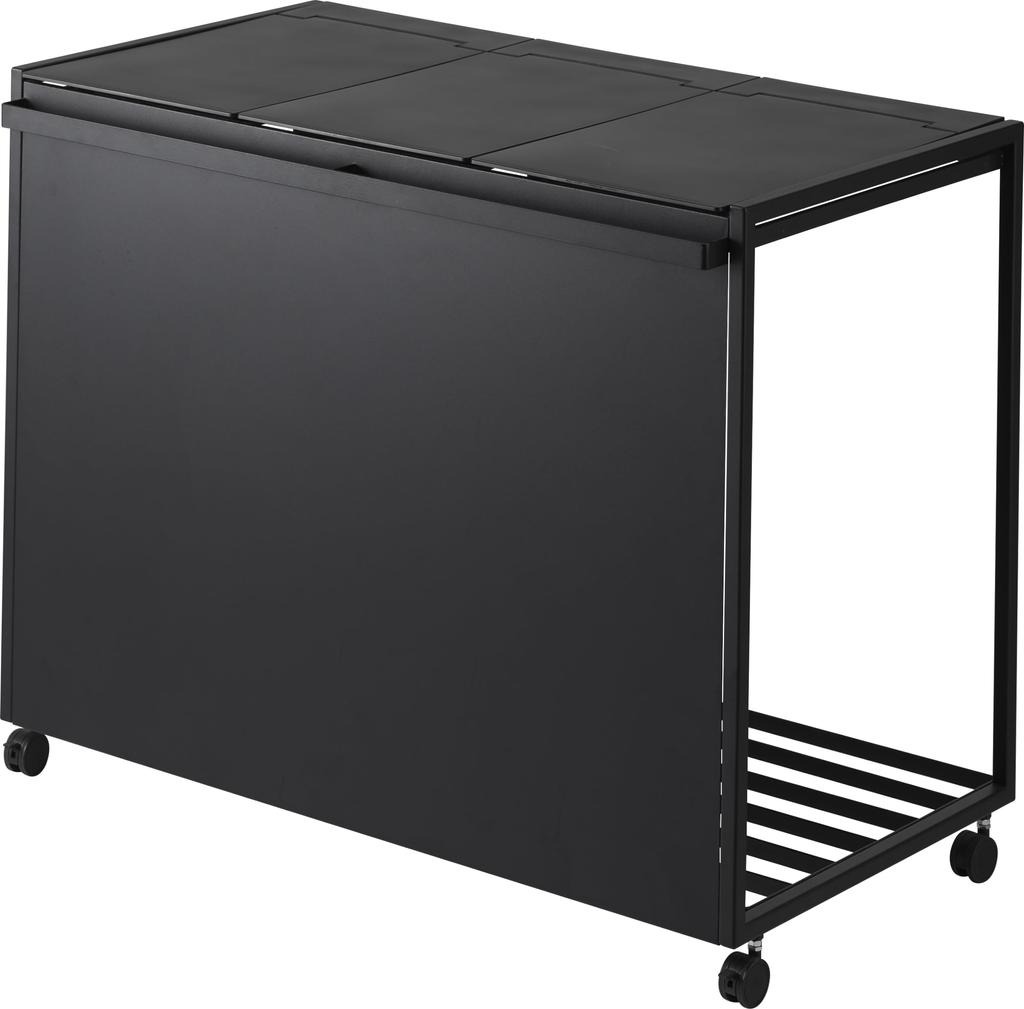 Yamazaki Jitsugyo 1823 Blindfold Separation Dust Wagon with Lid 45L 3 Separations Black W76 x D44 x H60cm Tower Trash Can with Handle and Casters