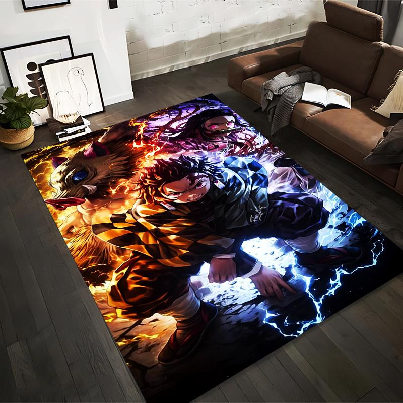 Anime-Inspired Carpet with Action Characters and Intense Colors Suitable for use as an anti-slip for living room bedroom sofas