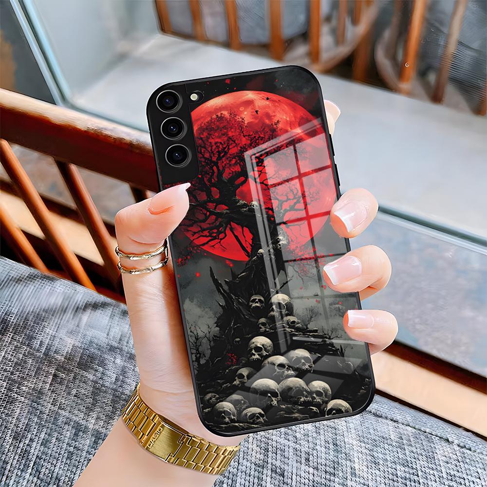 

Skull Horror Patterns Phone Case For Samsung S26 S25 Plus S20 S20 Plus S22 Ultra S23 FE S21 Plus S21 Ultra Glass Cover Samsung S24 Plus