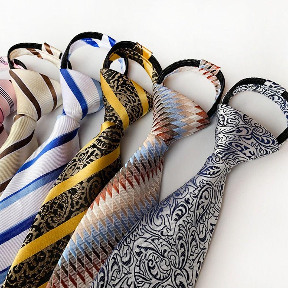 Rubber Fastener Pre-tied Necktie Striped Design Easy Neck Tie Zipper Necktie  Suits Matching