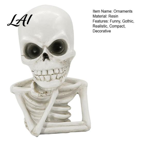 Niche Decorative Skull Pieces Skeleton Thinker Statue Halloween Decor Funny Thinking Figurine Ornaments for Decorations Resin Sculpture Home Office