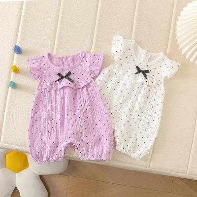 Summer Baby Clothes Girls Dot Bow Romper 0-24M Newborn 100% Cotton O-neck Flutter Sleeve One Piece Bodysuit