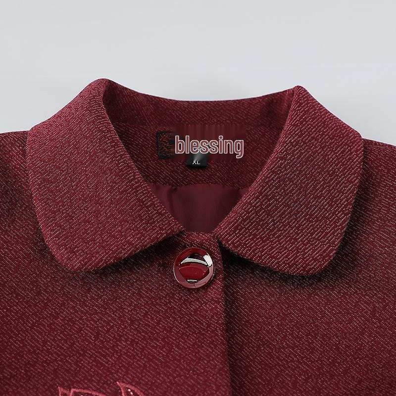 2026 Spring New Arrival Women's Plus Size Embroidered Mid-length Jacket for Middle-Aged & Elderly Moms