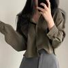 Einfaches einreihiges lockeres lässiges einfarbiges langärmeliges Hemd und Bluse Büro-Lady Trend kurzes Oberteil schlicht elegant weiße Kleidung