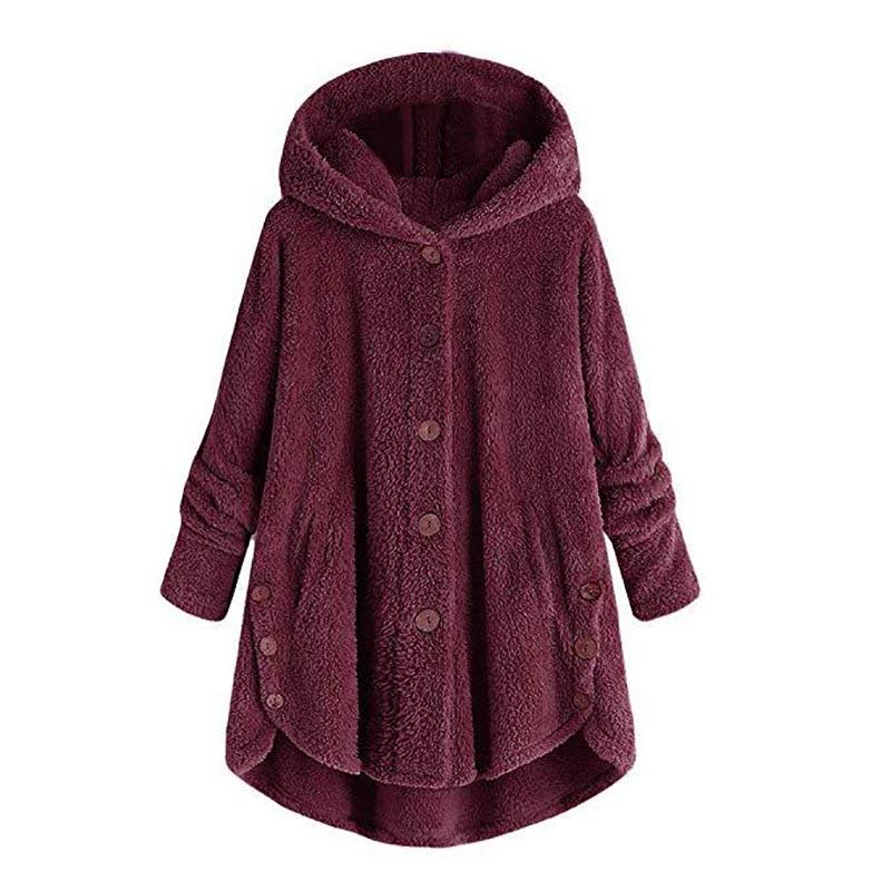 Cozy Women Winter Solid Fluffy Coat Overcoat With Button Jacket And Loose Sweater