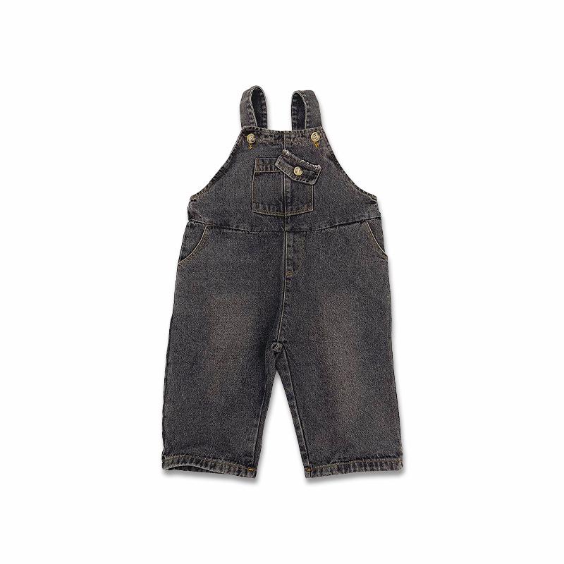 Korean-Style Kids Denim Overalls: Casual Loose Jumpsuit for Boys & Girls 100 cm чёрный
