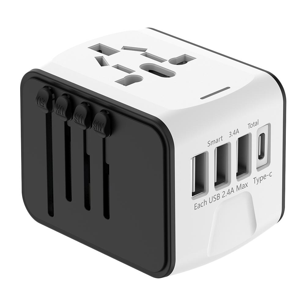 International Power Plug Adapter Portable Socket Converter 3 USB and 1 Type C Ports for for USA EU UK AU Cell Phone Laptop