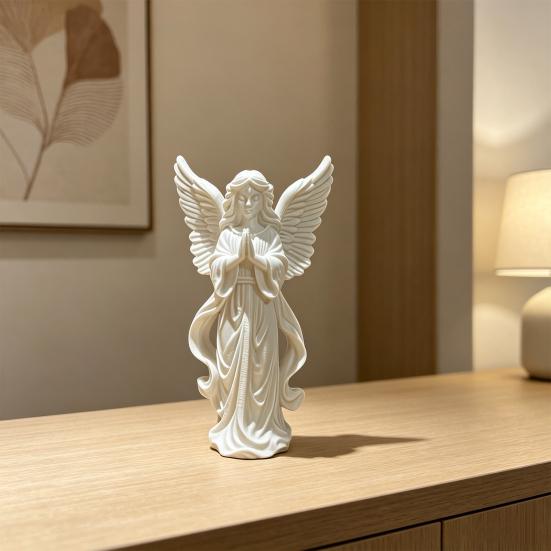 Praying Angel Figurine 3D Printed Angel Wings Statue