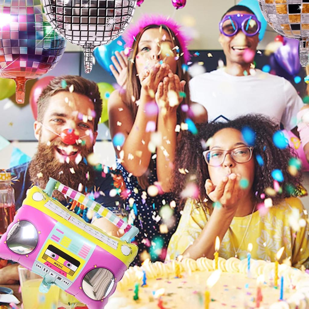 10Pcs 22Inch 4D Rainbow Roller Skate Balloon Boom Box Balloon Disco Foil Balloons 80 90s Retro Themed Birthday Party Decoration