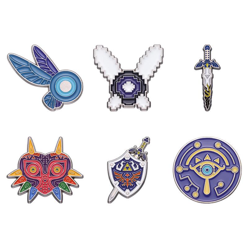 Retro Anime Chic Brooches: Cartoon Shield & Arrow Trendy Badges
