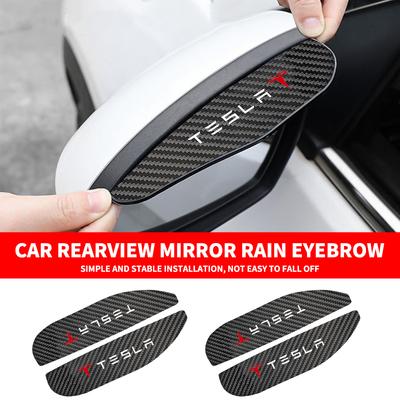 2Pcs/set Car Rearview Mirror Rain Eyebrow Carbon Fiber Pattern Sun Visor Shade Shield for Model 3 Y X S Auto Accessories