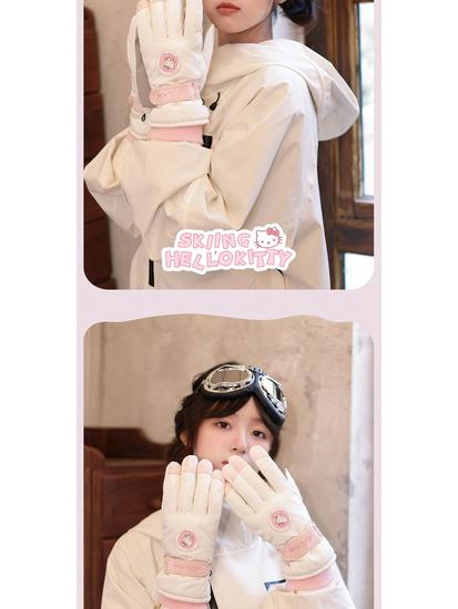 Sanrio Hello Kitty Women's Winter Ski Gloves - Thick Fleece, Warm Cotton, Touchscreen Compatible, Ideal for Riding & Cycling