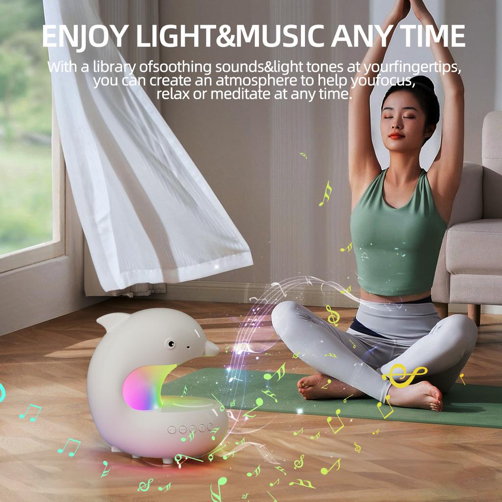 Cute Dolphin RGB Atmosphere Night Light with Bluetooth Speaker & 15W Wireless Phone Charging for Home Bedroom Beside Table Lamp