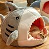 Shark Shape Cat Cave Bed Tent for Indoor Small to Large Cats Machine Washable Ultra-Soft Cushion Anti-Slip Bottom