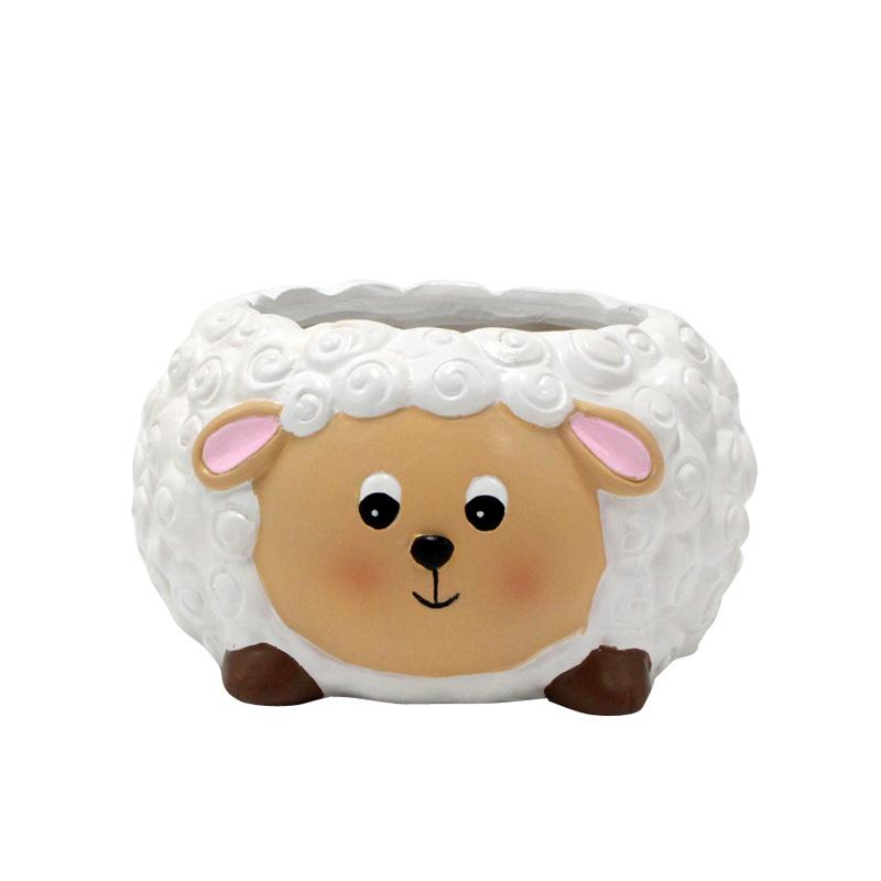 Lamb Flower Pot Creative Cute Animal Flower Pot Ornament Desktop Resin Courtyard Flower Pot Decoration Ornament Children s Gift (as the picture,10.5x11.5x6cm)