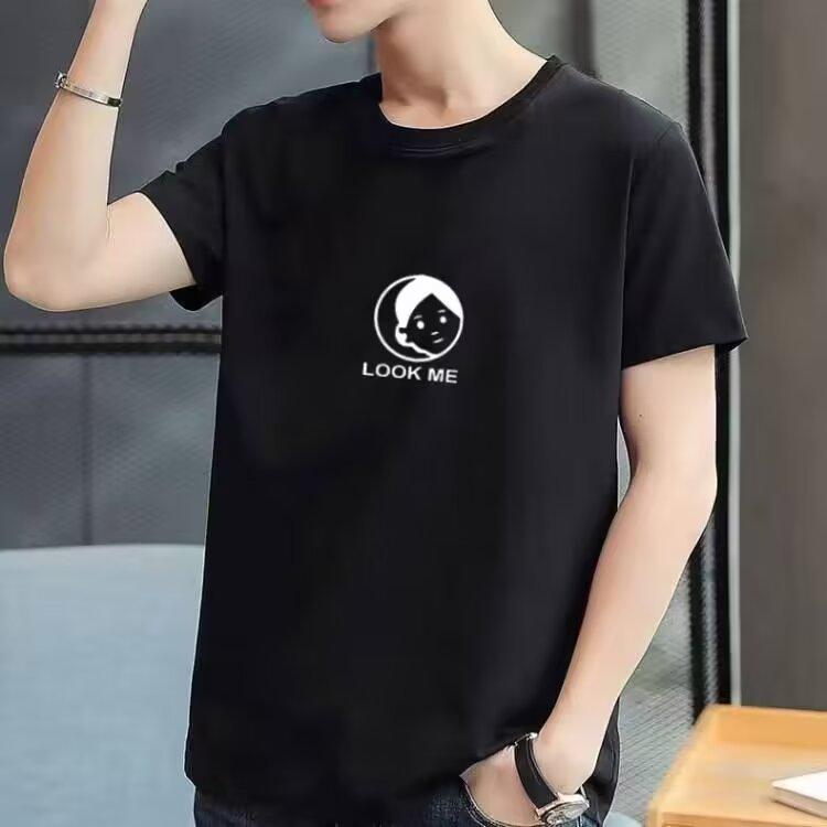 New men's round neck short sleeve mercerised cotton T-shirt loose casual T-shirt tops