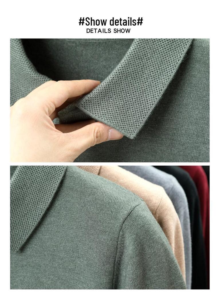 Dicke Strickwaren für Herren: Einfarbiger Pullover mit Revers, Warmes Langarm-Oberteil für Herbst/Winter