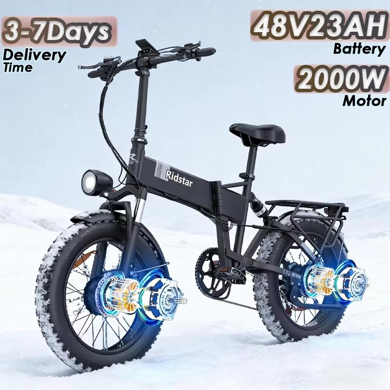 Nové H20 Pro 2000W Skládací Elektrické Kolo 48V23AH 20palcové Silné Pneumatiky Duální Motor Terénní MTB