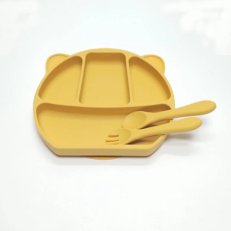 Non-Toxic 3Pcs Rubber Dinner Plate Baby Children Suction Cup Tableware Compartment Plate Thickened Complementary Food Bowl